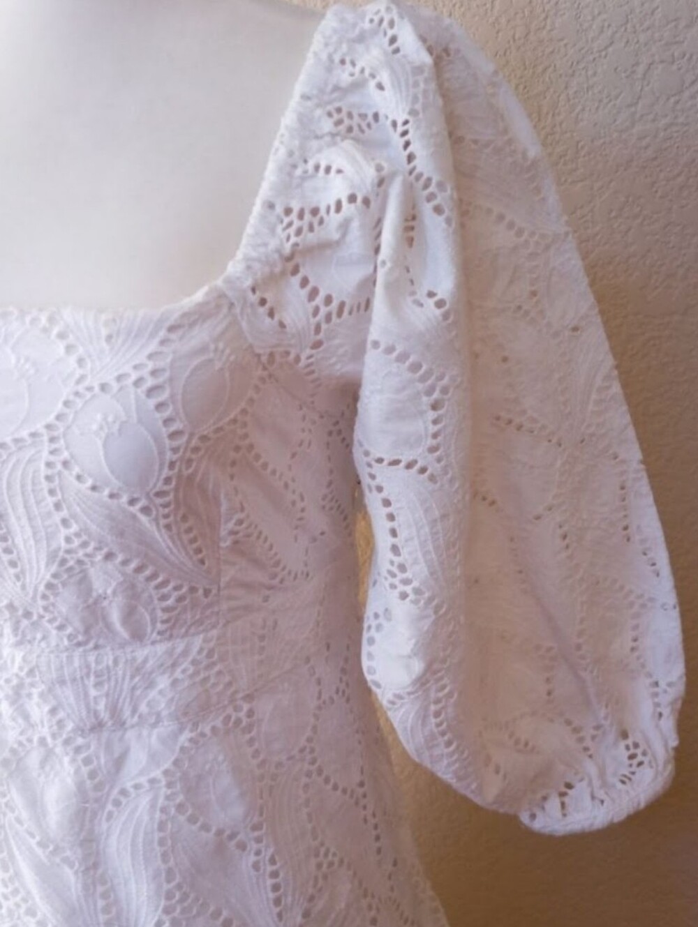 Anthropologie Maeve elegant white tiered eyelet midi dress with a square neckli - Picture 6 of 10